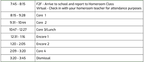 8th Grade Schedule